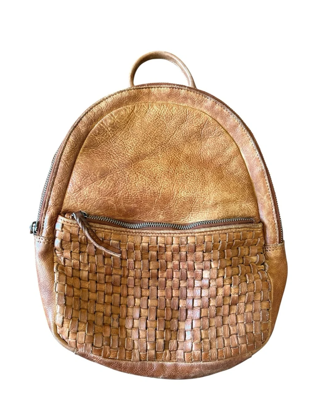 Vilenca Holland Women's Brown Genuine Leather Woven Backpack